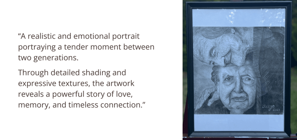 A realistic and emotional portrait portraying a tender moment between two generations. Through detailed shading and expressive textures, the artwork reveals a powerful story of love, memory, and timeless connection.